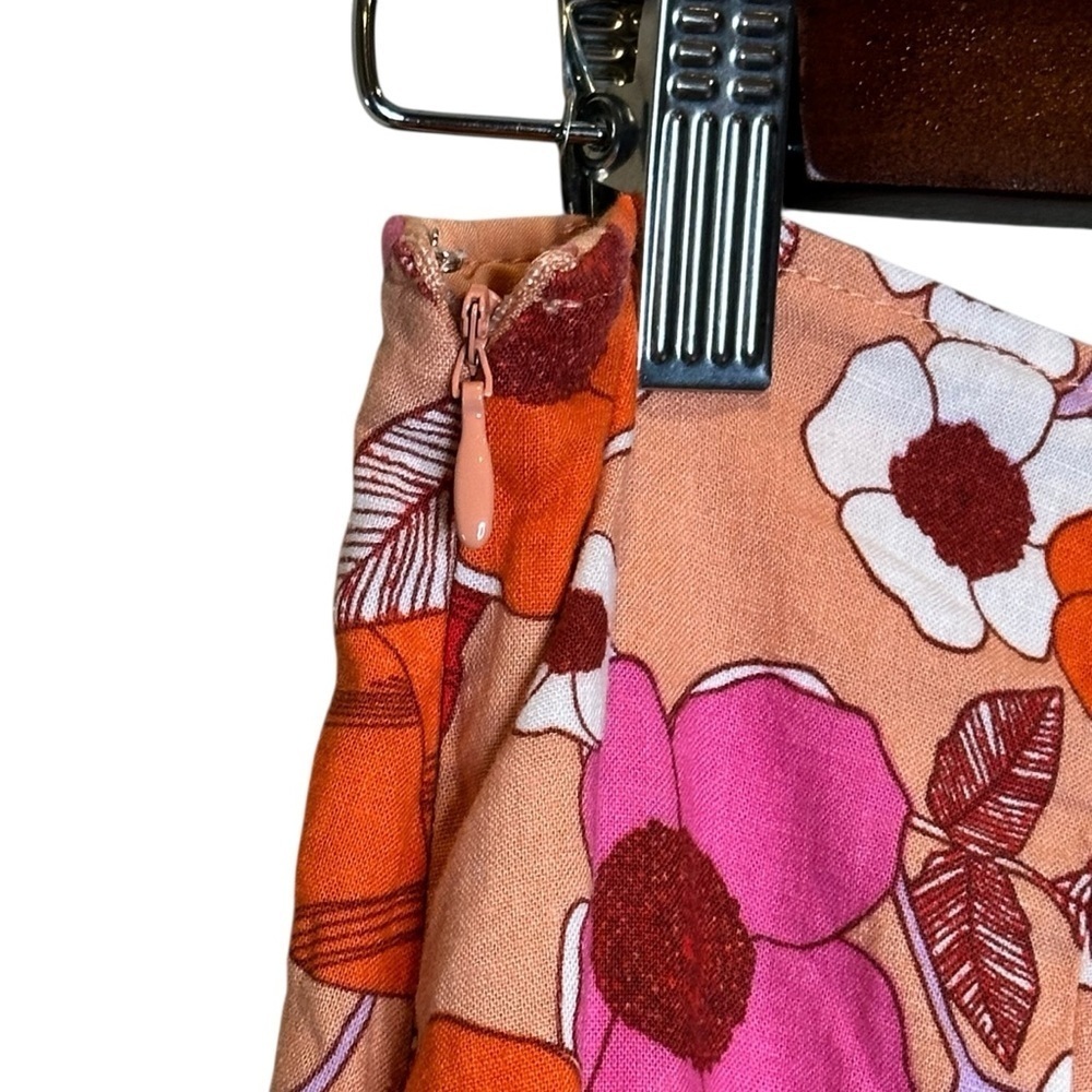 Urban Outfitters Pink, Orange, and White Floral Linen Lined Mini Skirt Medium - Picture 6 of 10